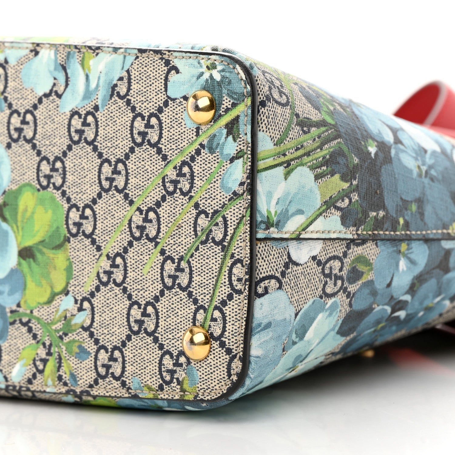 Gucci GG Supreme Monogram Blooms Medium Zip Top Tote Beige Blue Navy Hibiscus Red 10 of 16