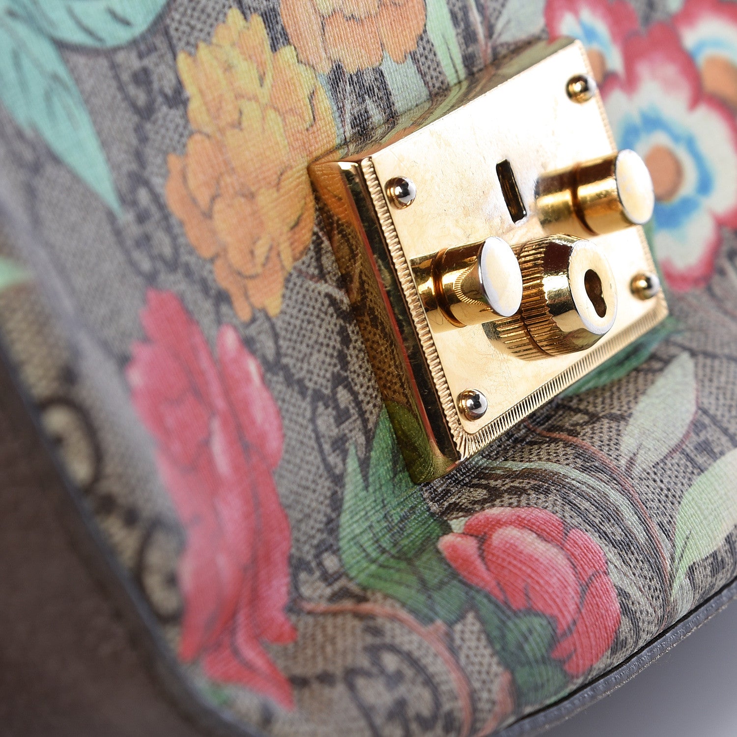 Gucci GG Supreme Monogram Tian Web Medium Padlock Messenger Shoulder Bag Beige Multicolor New Acero 10 of 24