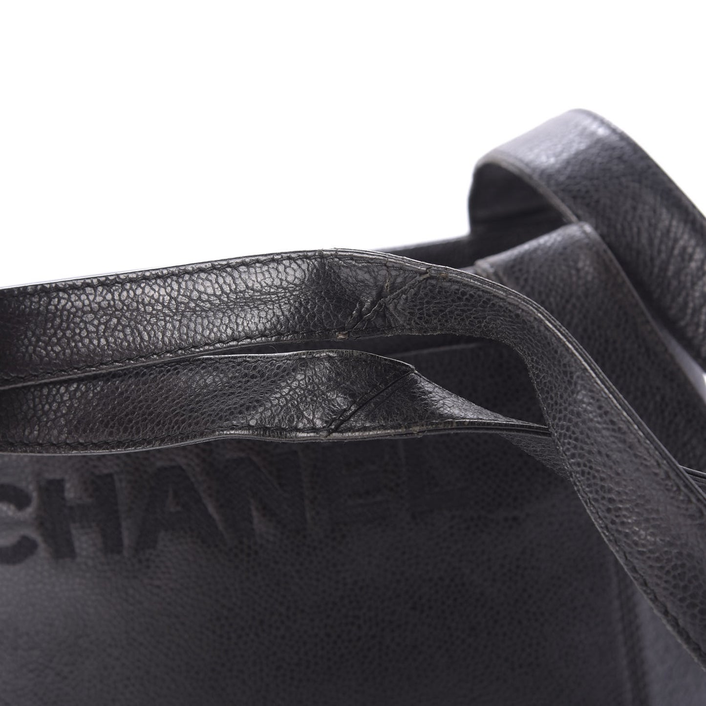 Caviar Embroidered Logo Shoulder Bag Black