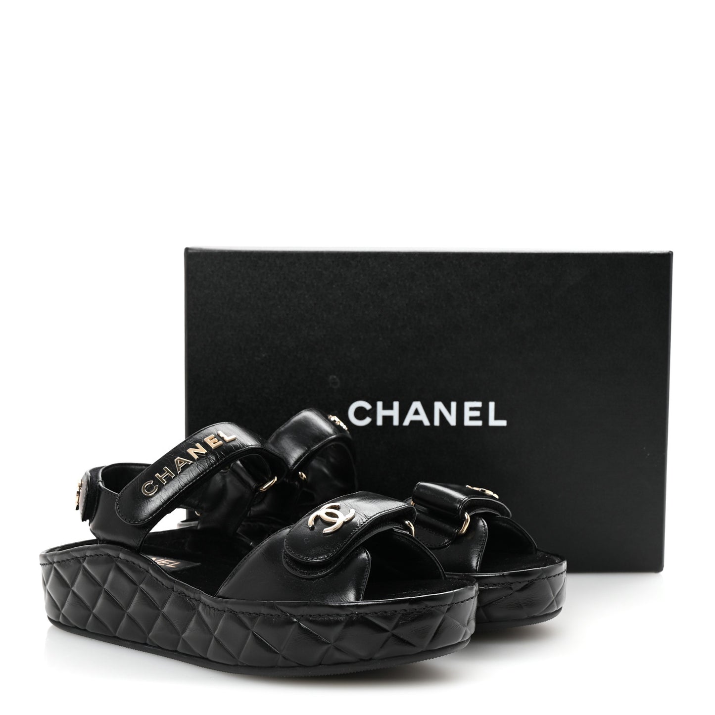 Shiny Calfskin Logo Platform Sandals 37 Black
