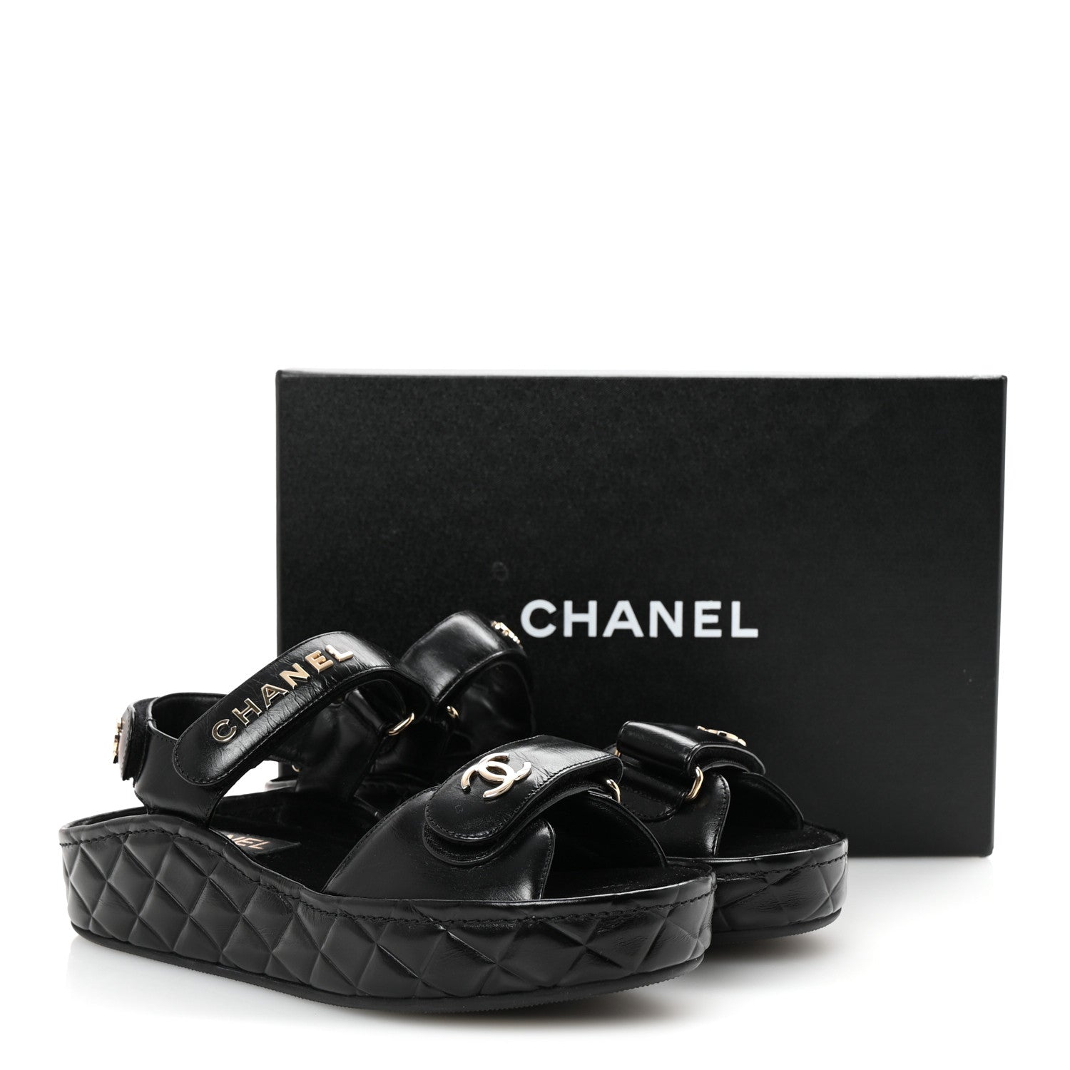 Chanel Shiny Calfskin Logo Platform Sandals 37 Black 10 of 10