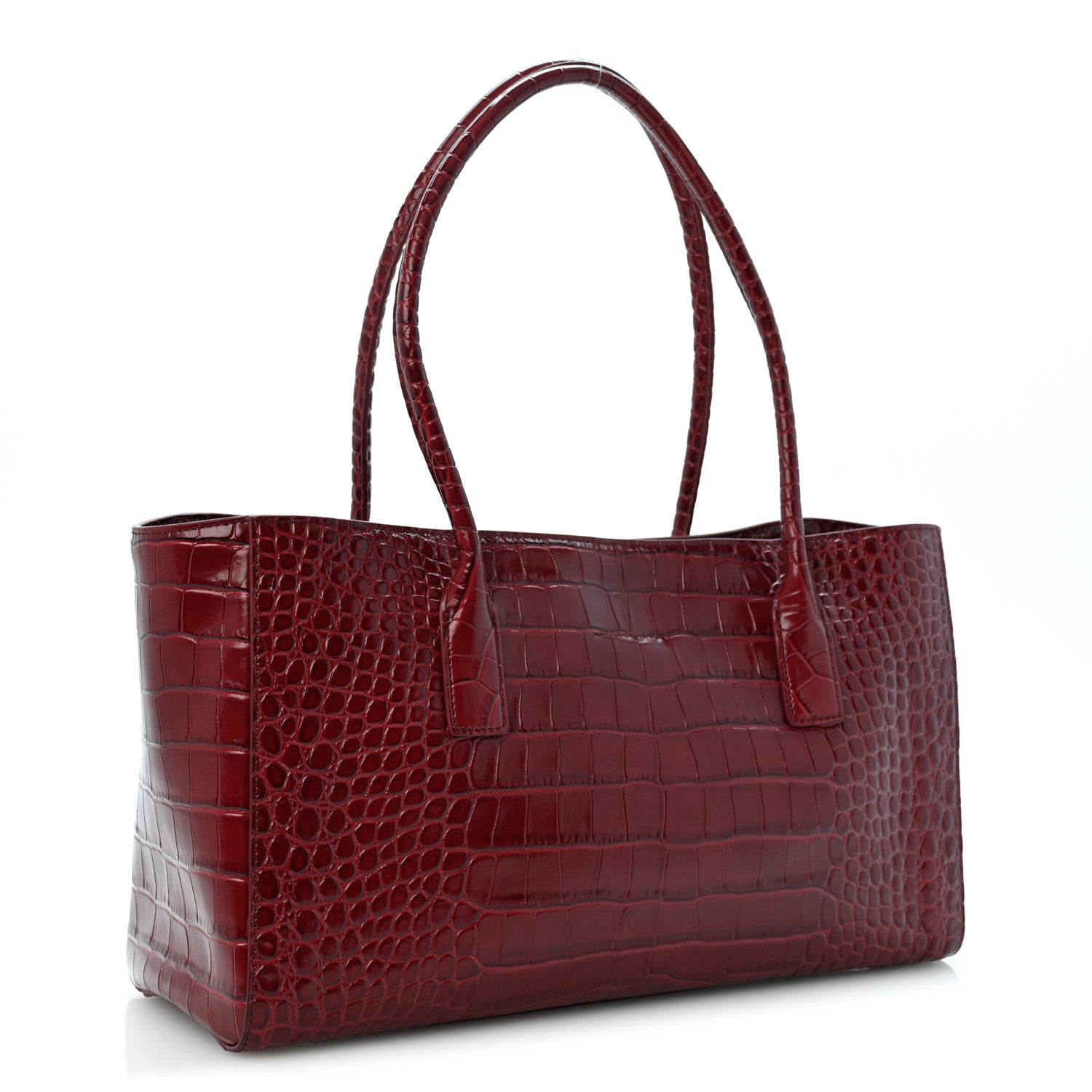 Chanel Calfskin Crocodile Embossed Archetype Small Shopping Tote Burgundy 3 of 11