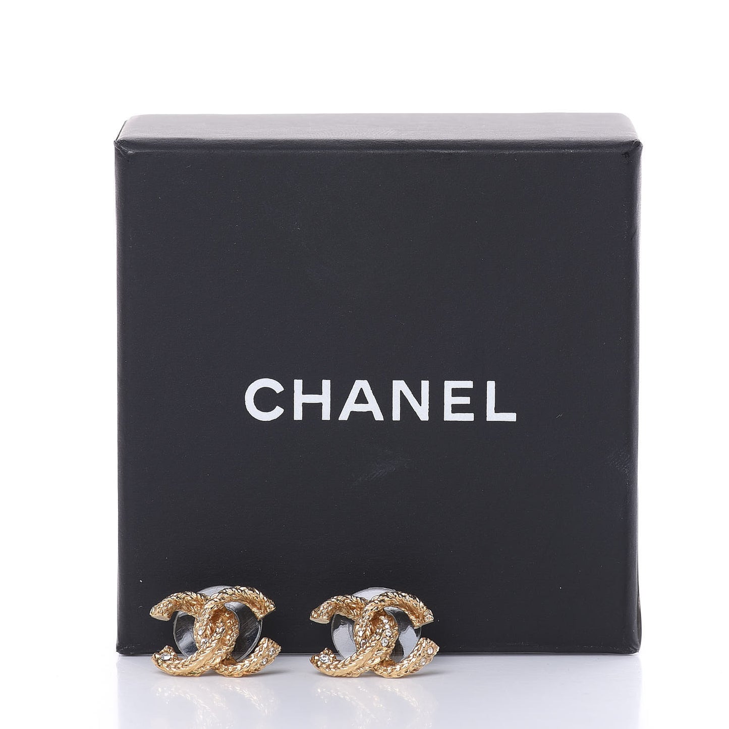Crystal Textured CC Earrings Gold