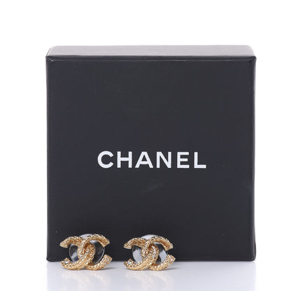 Chanel Crystal Textured CC Earrings Gold 5 of 5