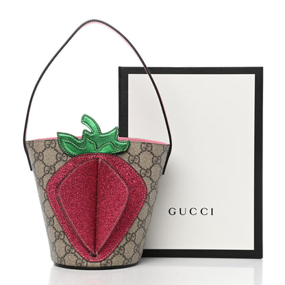 Gucci GG Supreme Monogram 3-D Strawberry Childrens Bucket Tote Beige Ebony Lotus Pink Fuxia Emerald 11 of 11