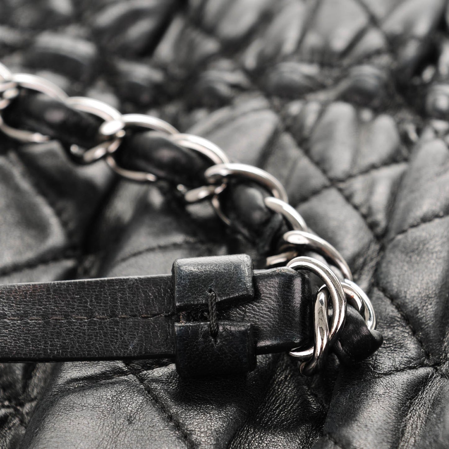 Lambskin Quilted Sharpei Shopping Tote Black