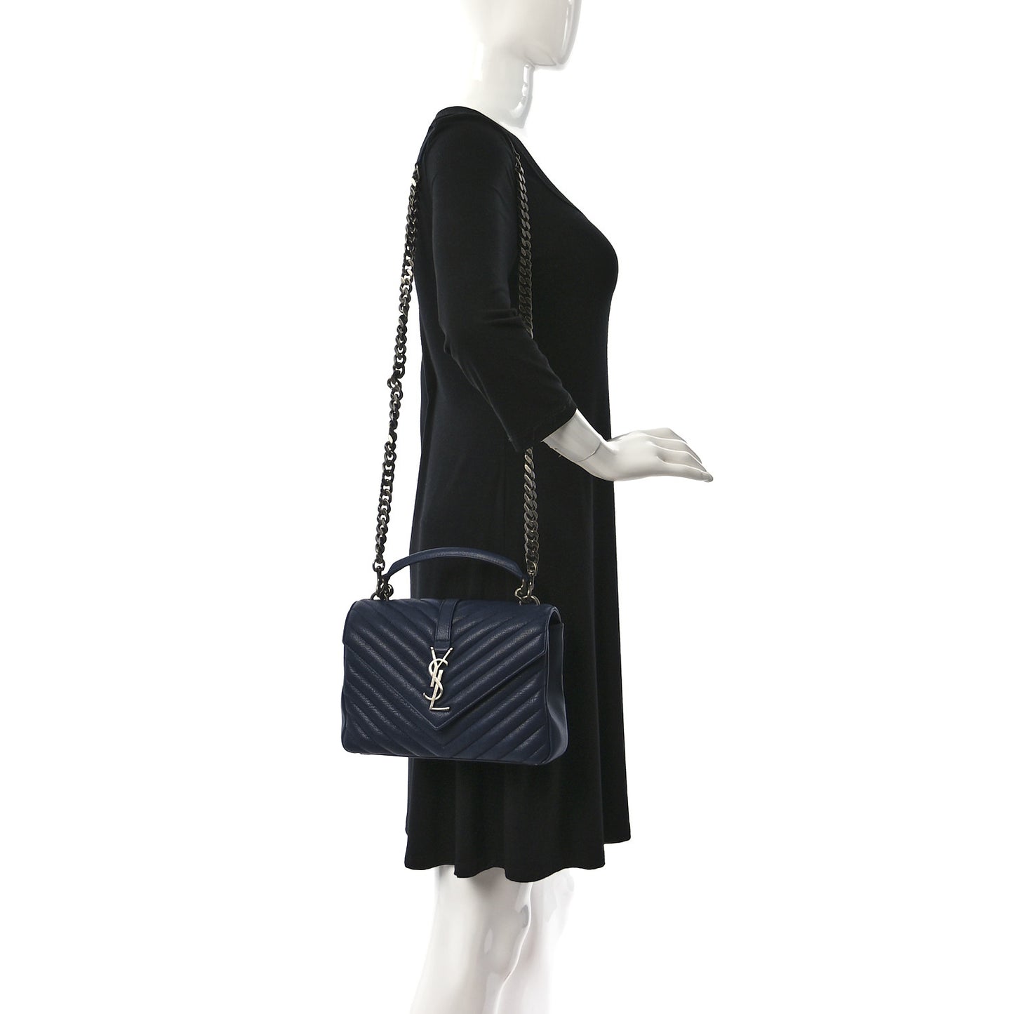 Sheepskin Matelasse Chevron Monogram Medium College Bag Blue Charron