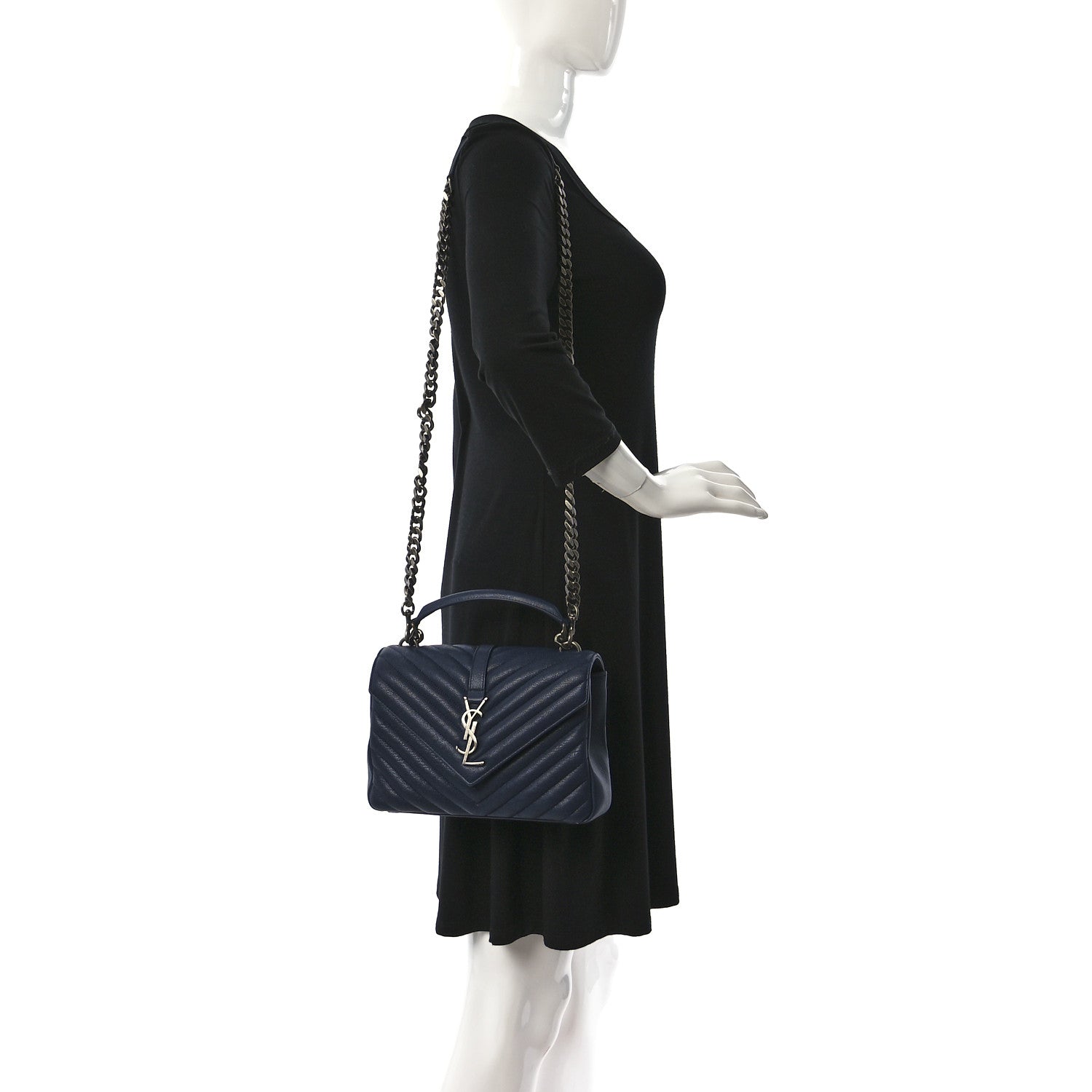 Saint Laurent Sheepskin Matelasse Chevron Monogram Medium College Bag Blue Charron 2 of 10