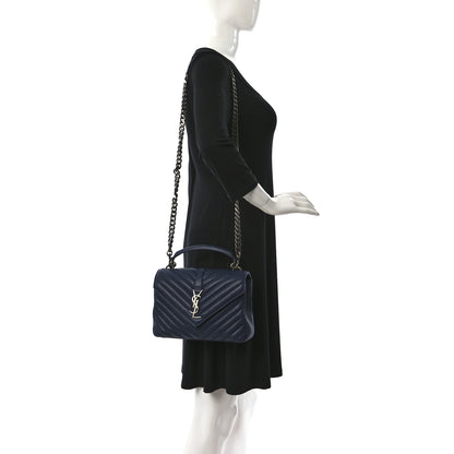 Saint Laurent Sheepskin Matelasse Chevron Monogram Medium College Bag Blue Charron 2 of 10