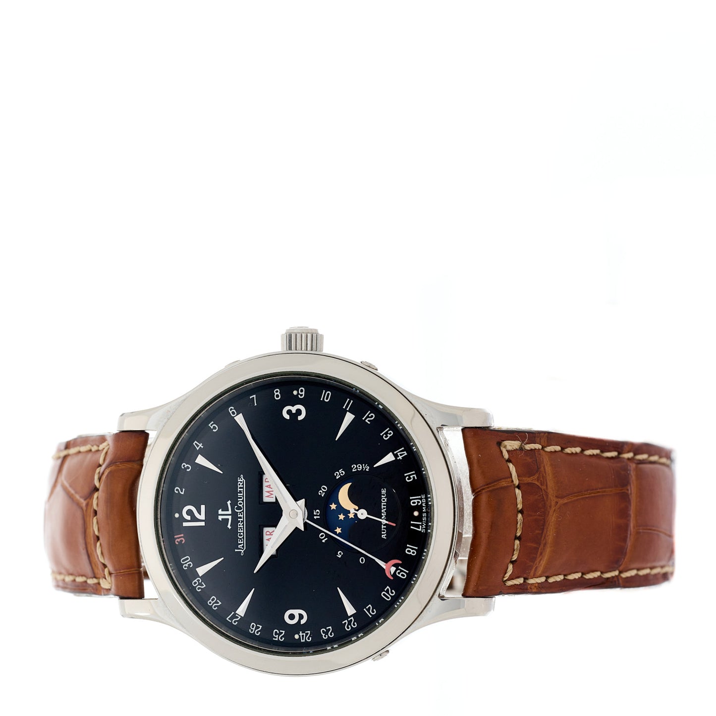 Stainless Steel Alligator 37mm Master Calendar Moon Phase Automatic Watch Black 140.8.98.S