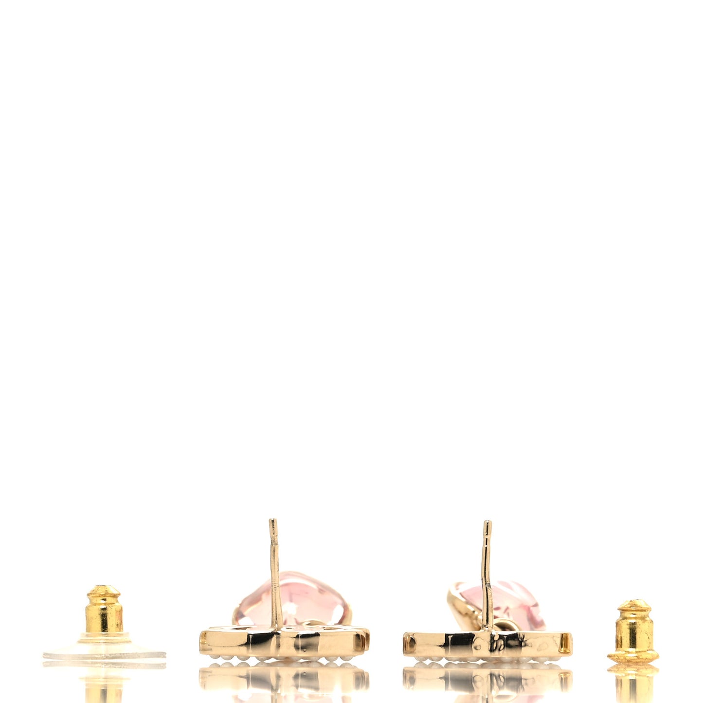 Crystal Pearl Heart CC Drop Earrings Pink Gold