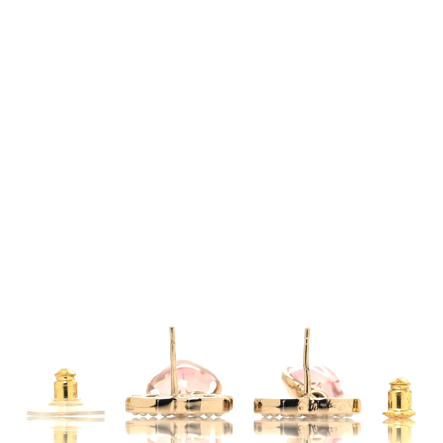 Chanel Crystal Pearl Heart CC Drop Earrings Pink Gold 3 of 5