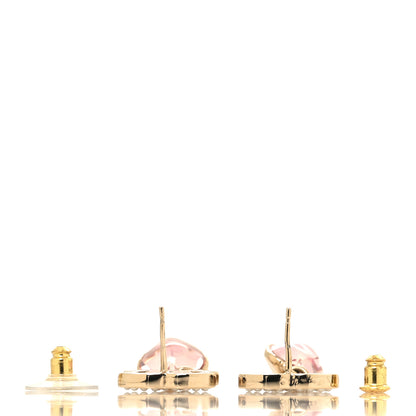 Chanel Crystal Pearl Heart CC Drop Earrings Pink Gold 3 of 5