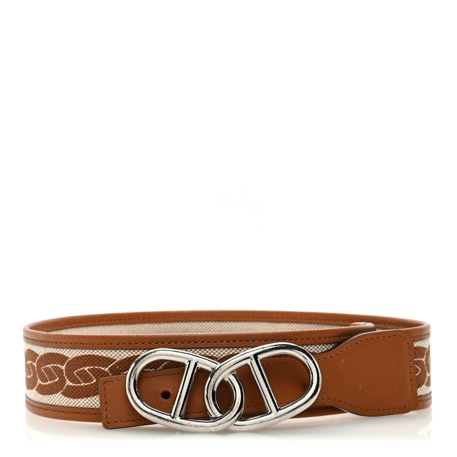 Hermes Madame Calfskin H Plume Canvas 24mm Chaine D'Ancre Reversible Belt Gold Ecru 1 of 6