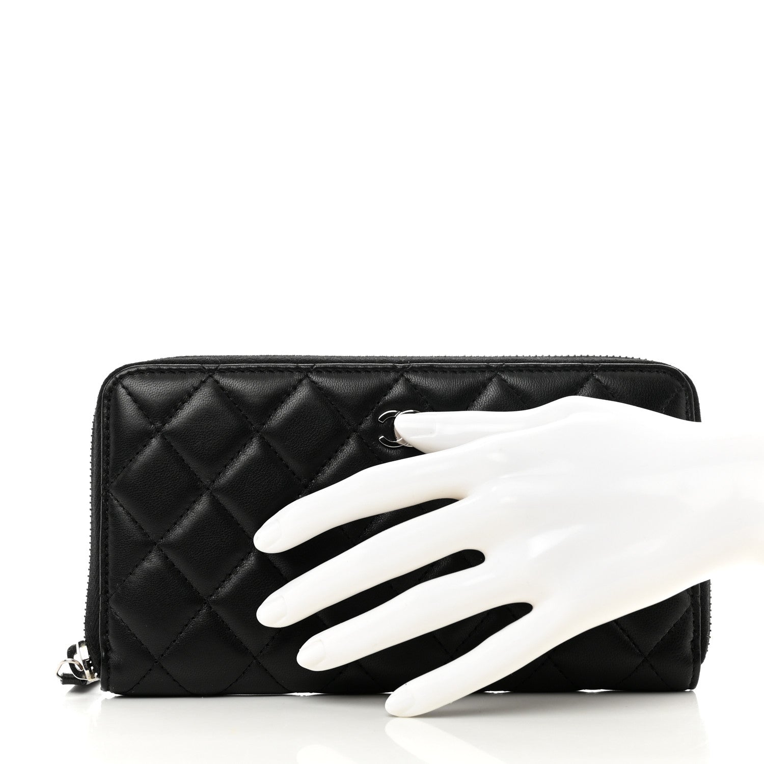 Chanel Lambskin Quilted Large Gusset Zip Around Wallet Black 2 of 9