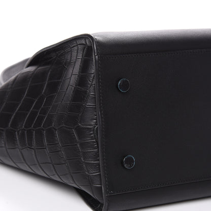 Saint Laurent Smooth Calfskin Crocodile Embossed Small Monogram Downtown Cabas Black 7 of 8