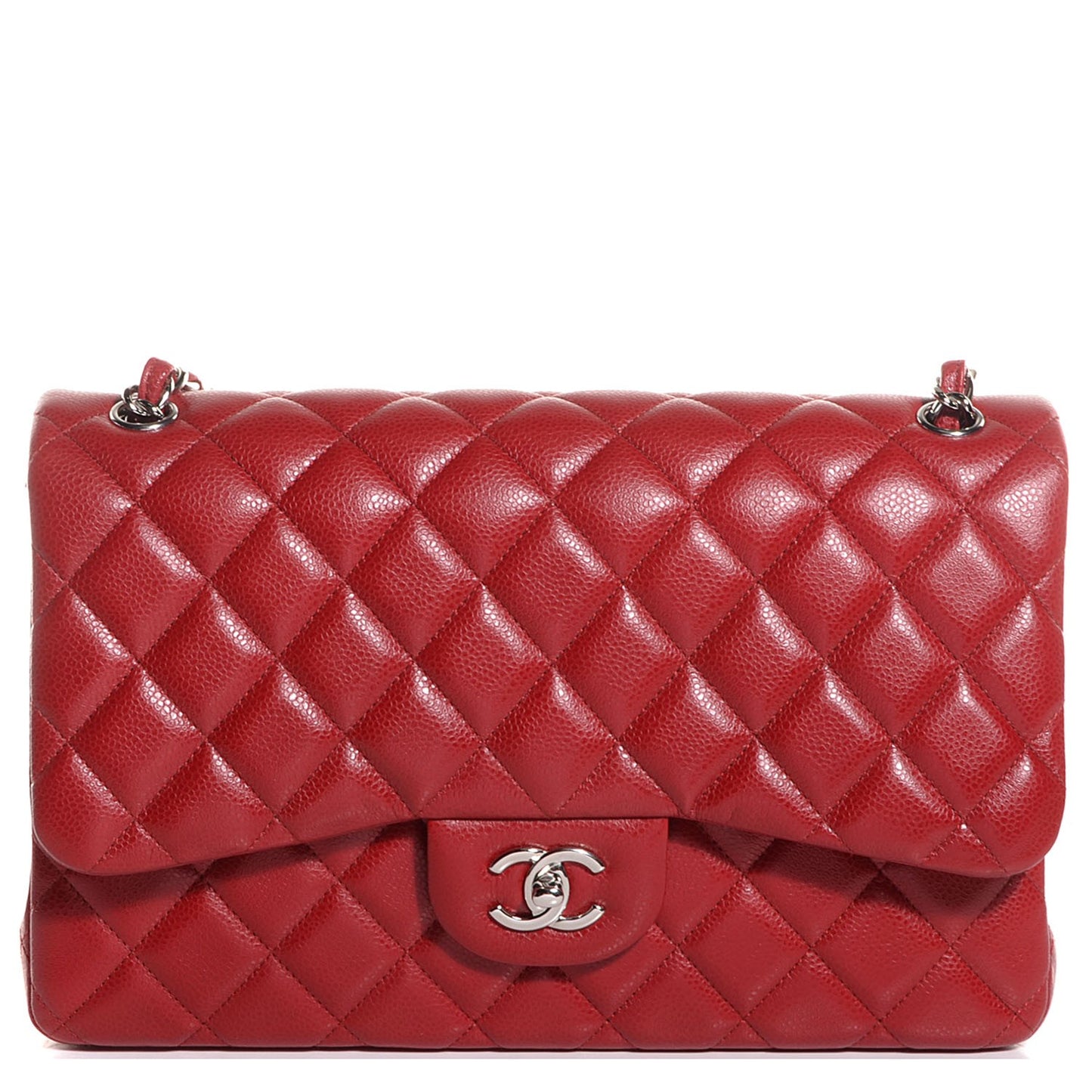 Caviar Quilted Jumbo Double Flap Red