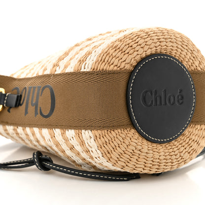 Chloe Raffia Calfskin Small Woody Striped Basket Bag Grove Brown 10 of 11