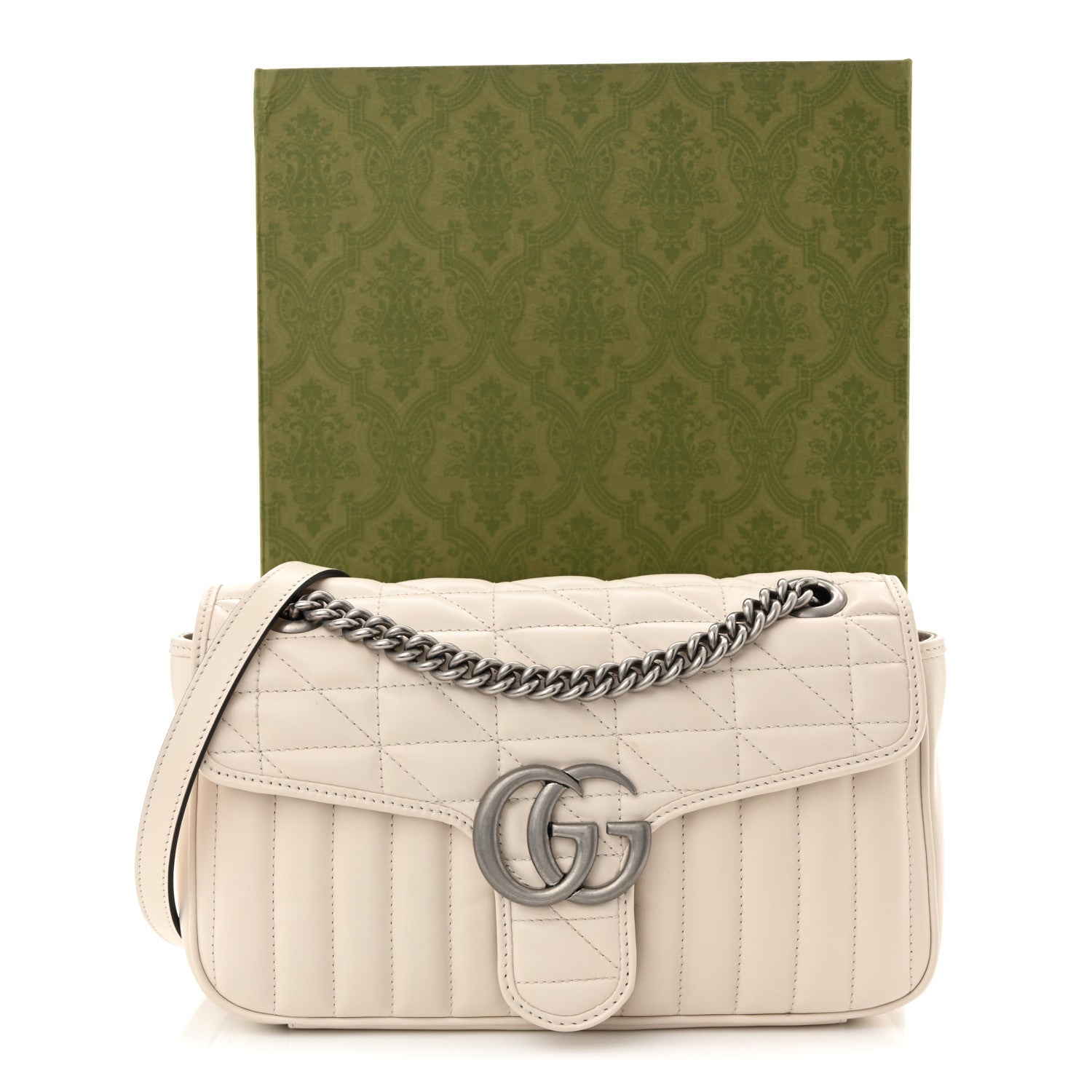Gucci Calfskin Matelasse Aria Small GG Marmont Shoulder Bag Mystic White 11 of 11