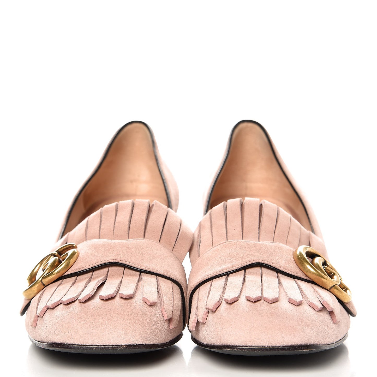 Kid Scamosciato GG Marmont Fringe 50mm Loafer Pumps 38.5 Crystal Pink