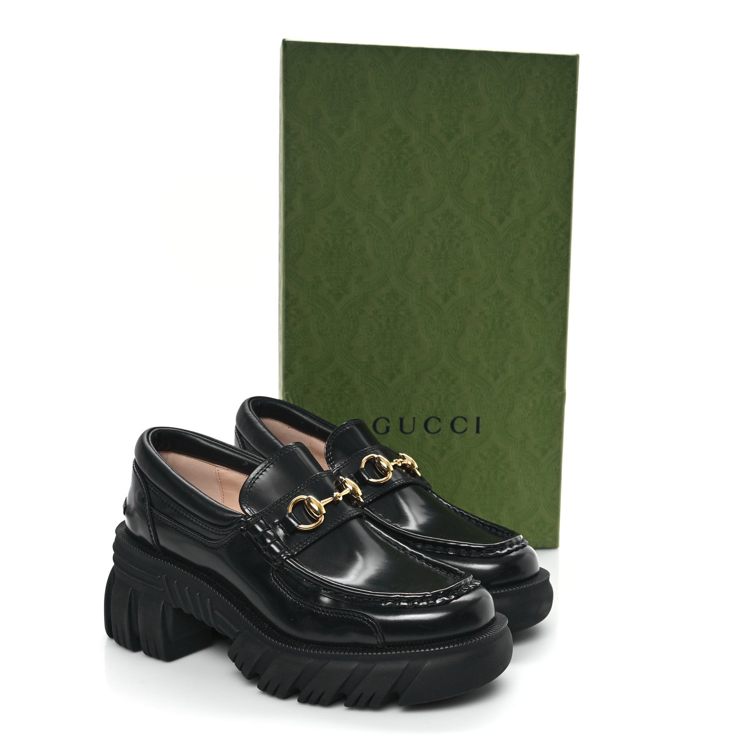 Gucci Magnum Calfskin Nappa Samoa Womens Horsebit Platform Chunky Lug Sole 40mm Loafers 35 Black 10 of 10