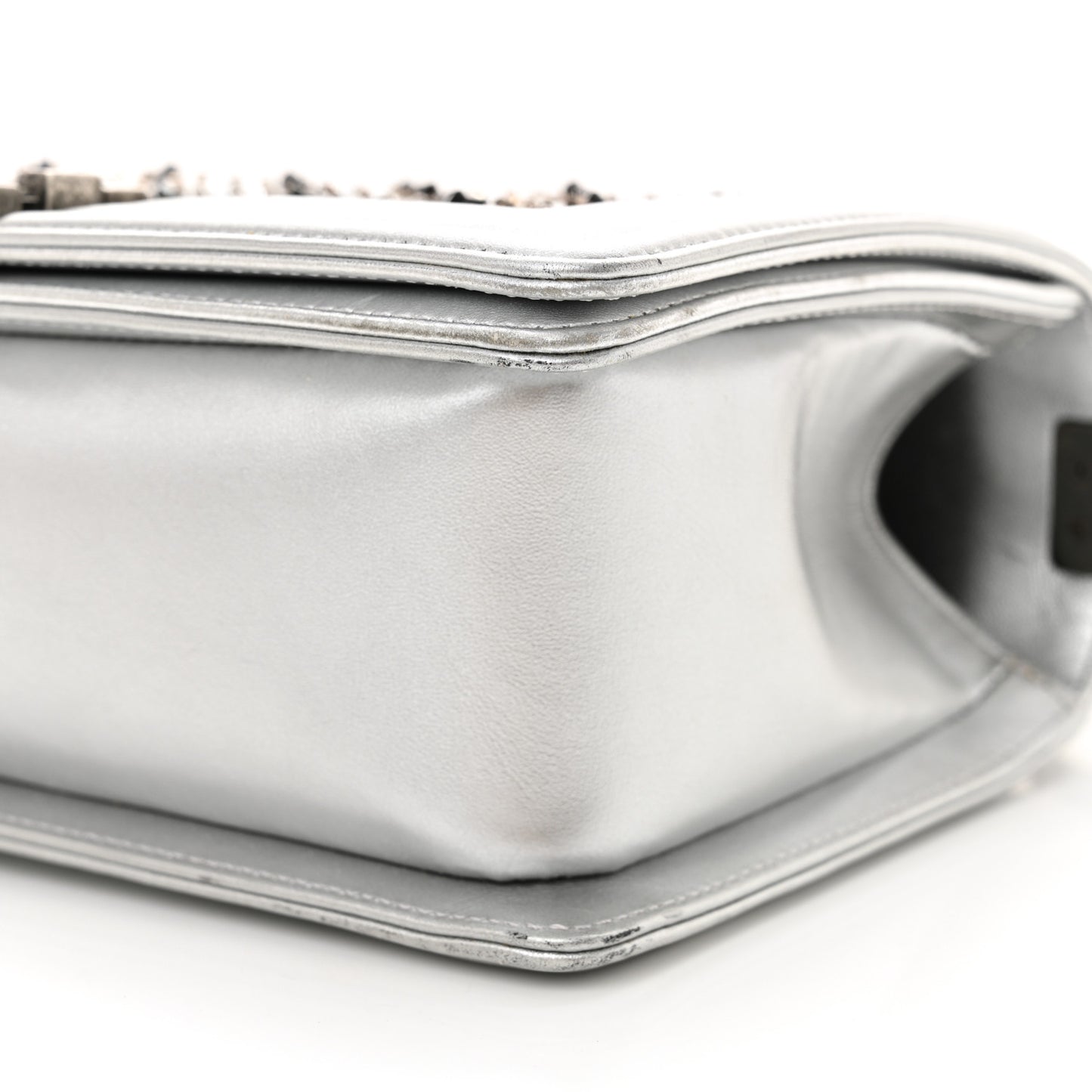 Metallic Lambskin Embellished Medium Boy Flap Silver