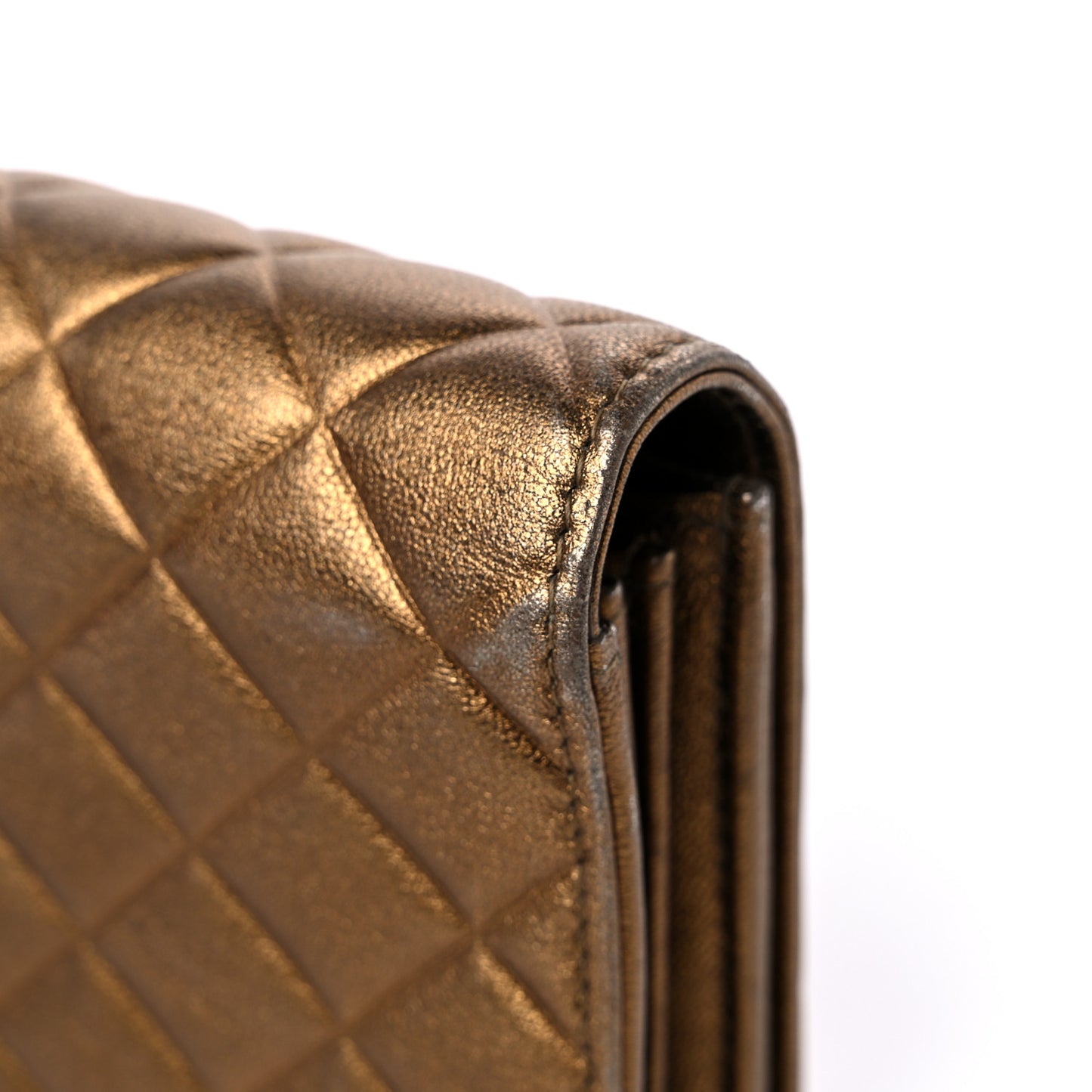 Metallic Lambskin Quilted Large Diamond CC Flap Wallet Dark Bronze