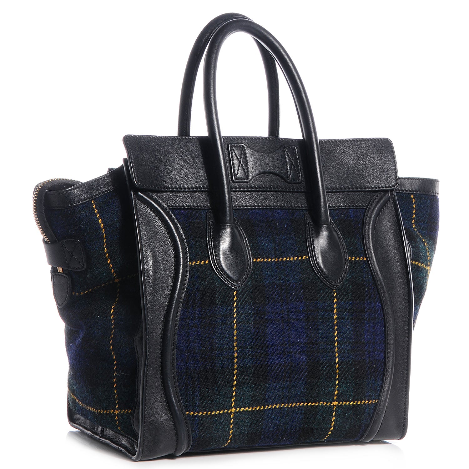 Celine Smooth Calfskin Tweed Tartan Mini Luggage Midnight 3 of 9