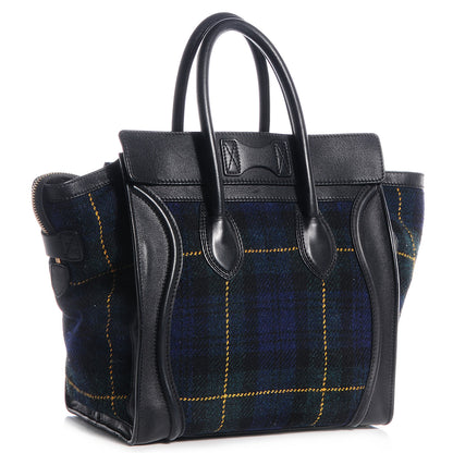 Celine Smooth Calfskin Tweed Tartan Mini Luggage Midnight 3 of 9