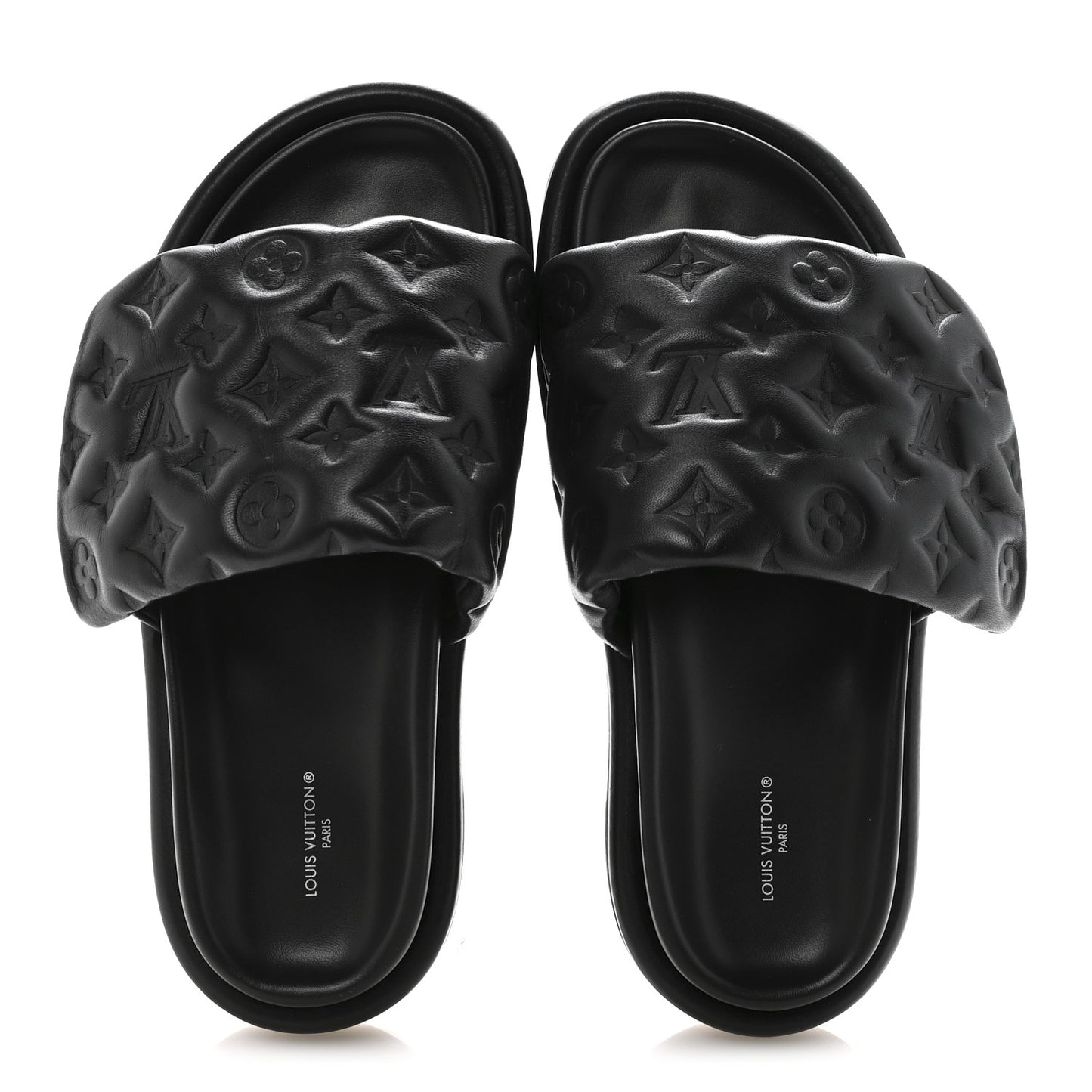 Lambskin Embossed Monogram Pool Pillow Flat Comfort Mule 40 Black
