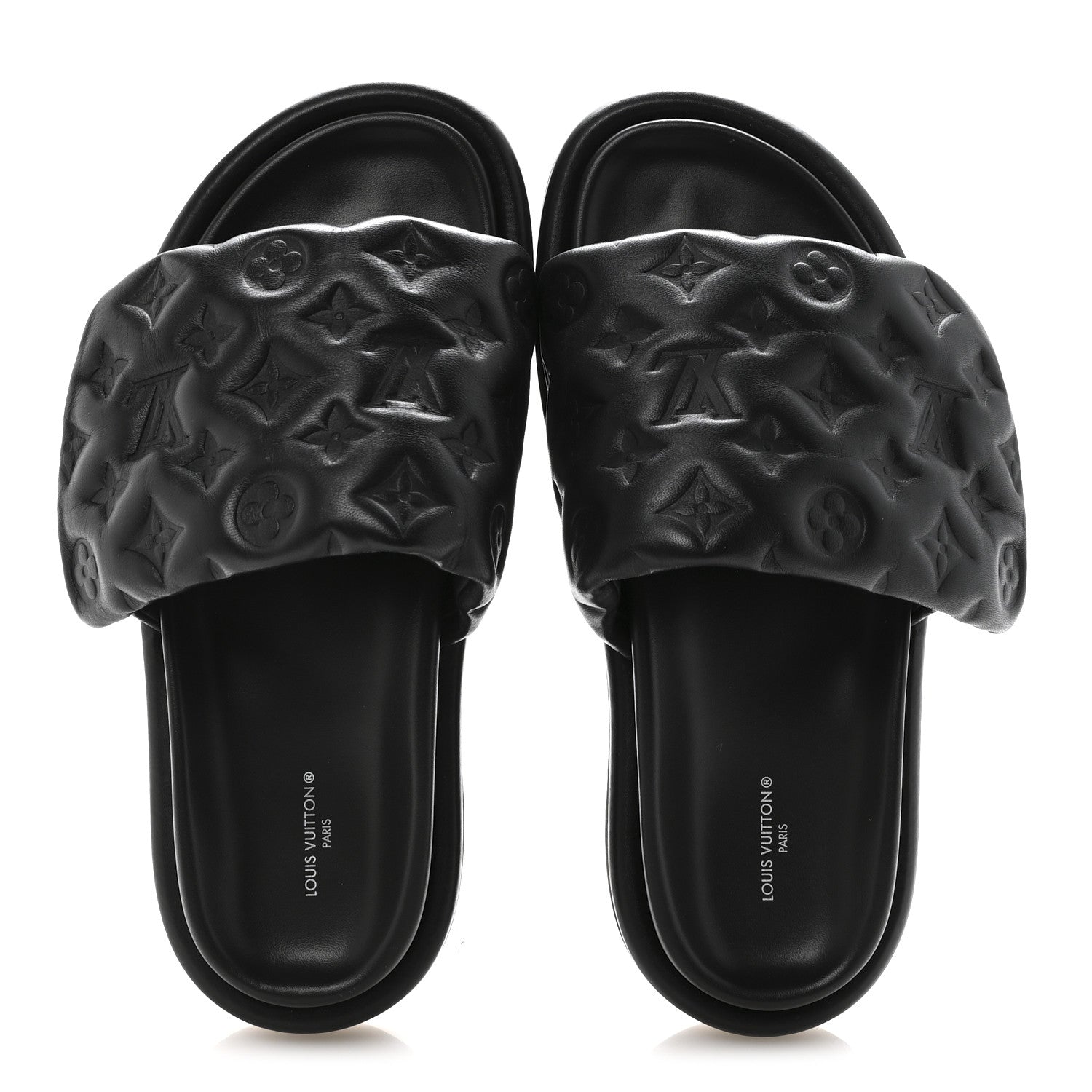 Louis Vuitton Lambskin Embossed Monogram Pool Pillow Flat Comfort Mule 40 Black 2 of 9