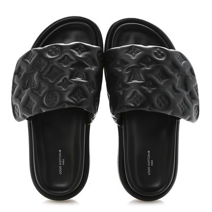 Louis Vuitton Lambskin Embossed Monogram Pool Pillow Flat Comfort Mule 40 Black 2 of 9