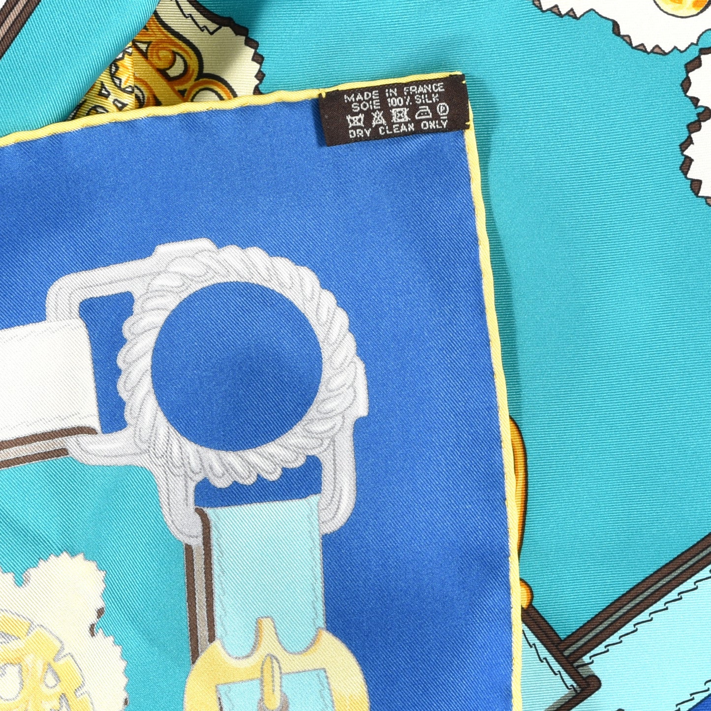 Silk Cuivreries Scarf 90 Turquoise Fonce Cobalt Jaune