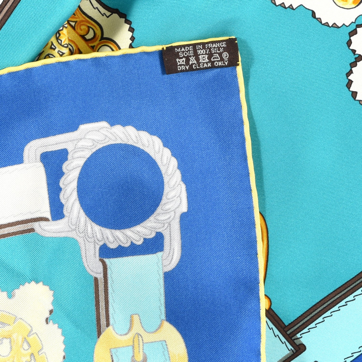 Hermes Silk Cuivreries Scarf 90 Turquoise Fonce Cobalt Jaune 4 of 4
