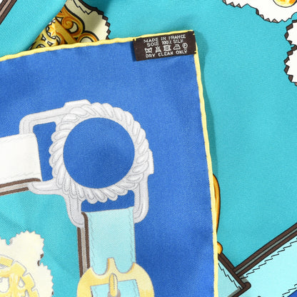 Hermes Silk Cuivreries Scarf 90 Turquoise Fonce Cobalt Jaune 4 of 4