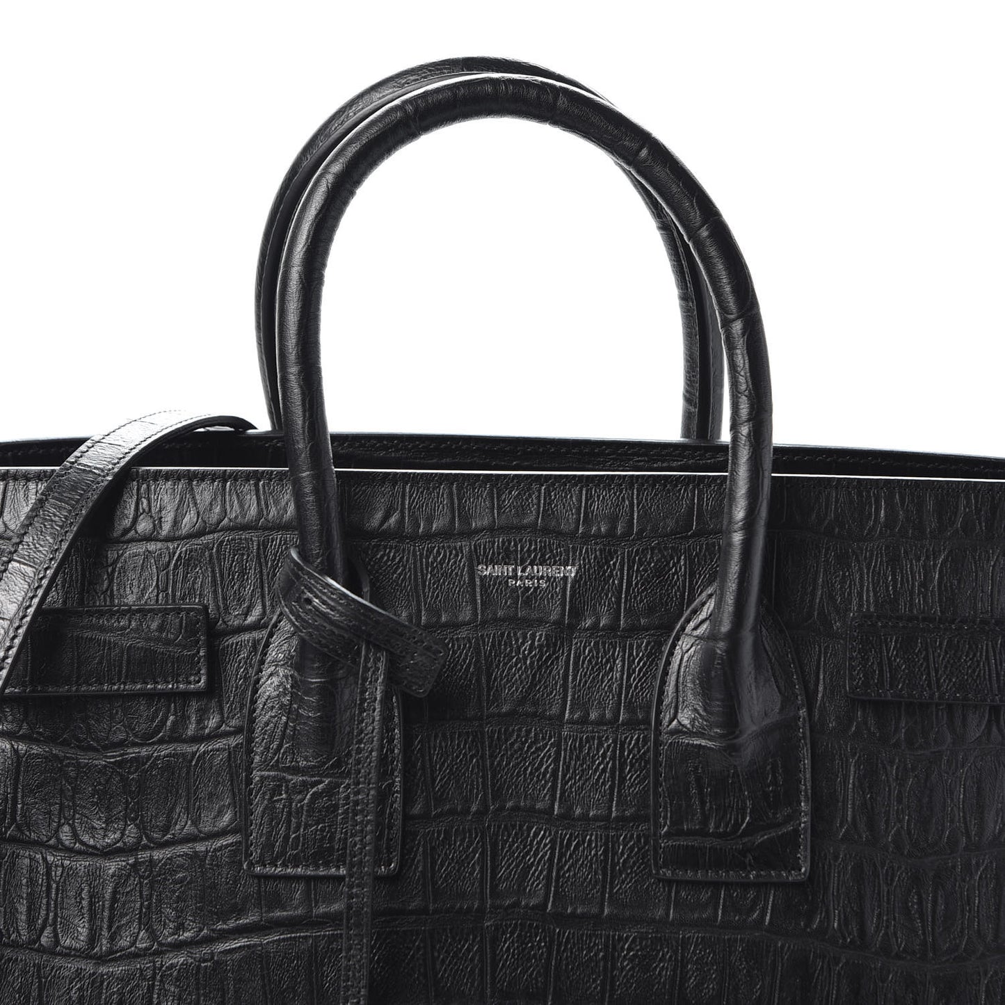 Calfskin Crocodile Embossed Small Sac de Jour Black