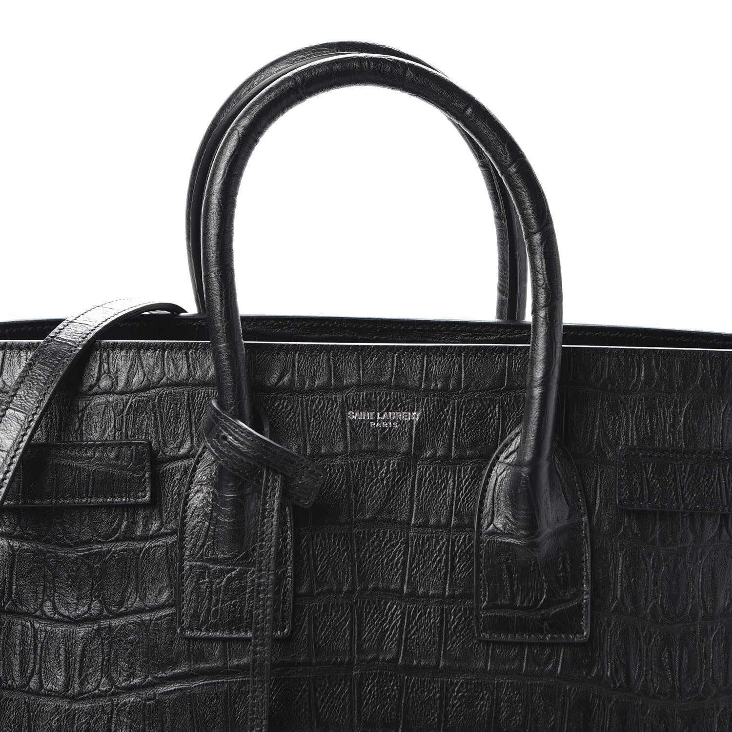 Saint Laurent Calfskin Crocodile Embossed Small Sac de Jour Black 9 of 9