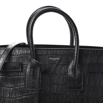 Saint Laurent Calfskin Crocodile Embossed Small Sac de Jour Black 9 of 9