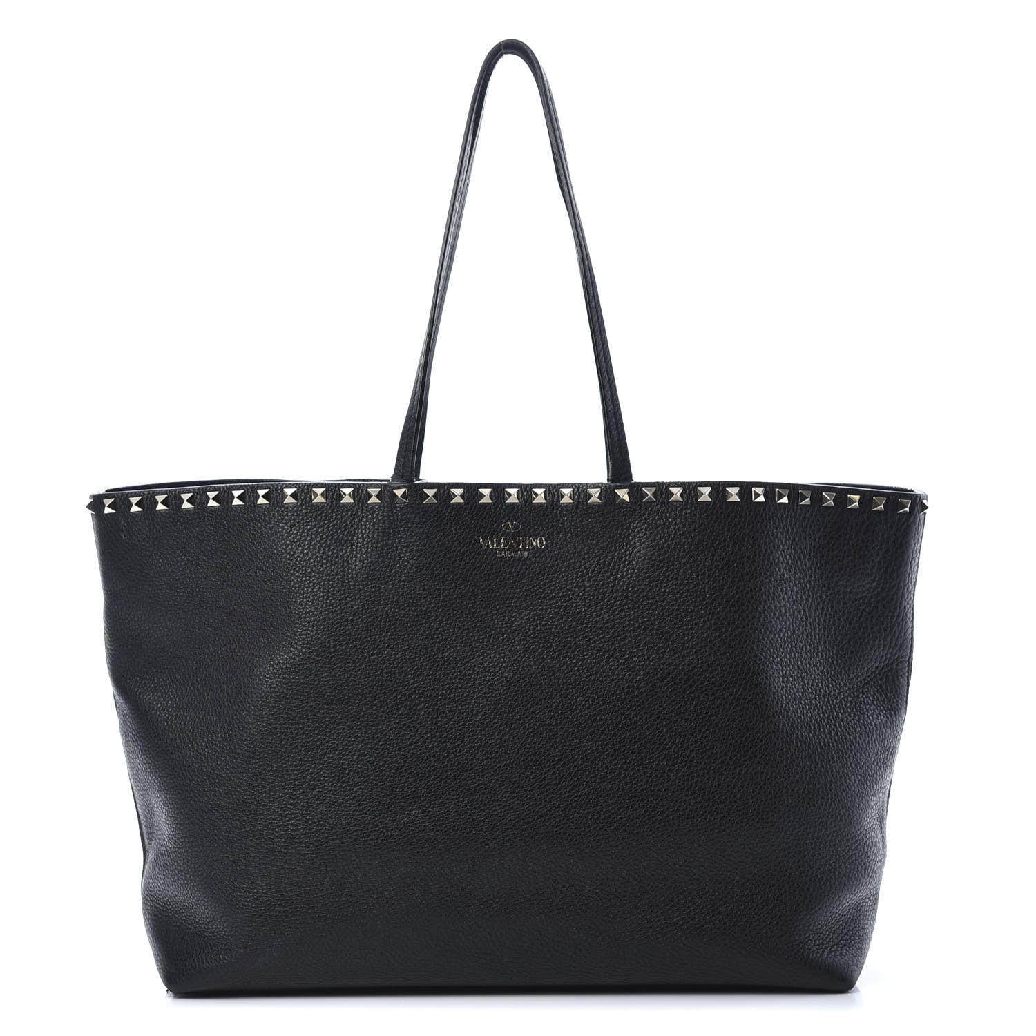 Valentino Garavani Grained Calfskin Rockstud Shoulder Tote Black 1 of 18