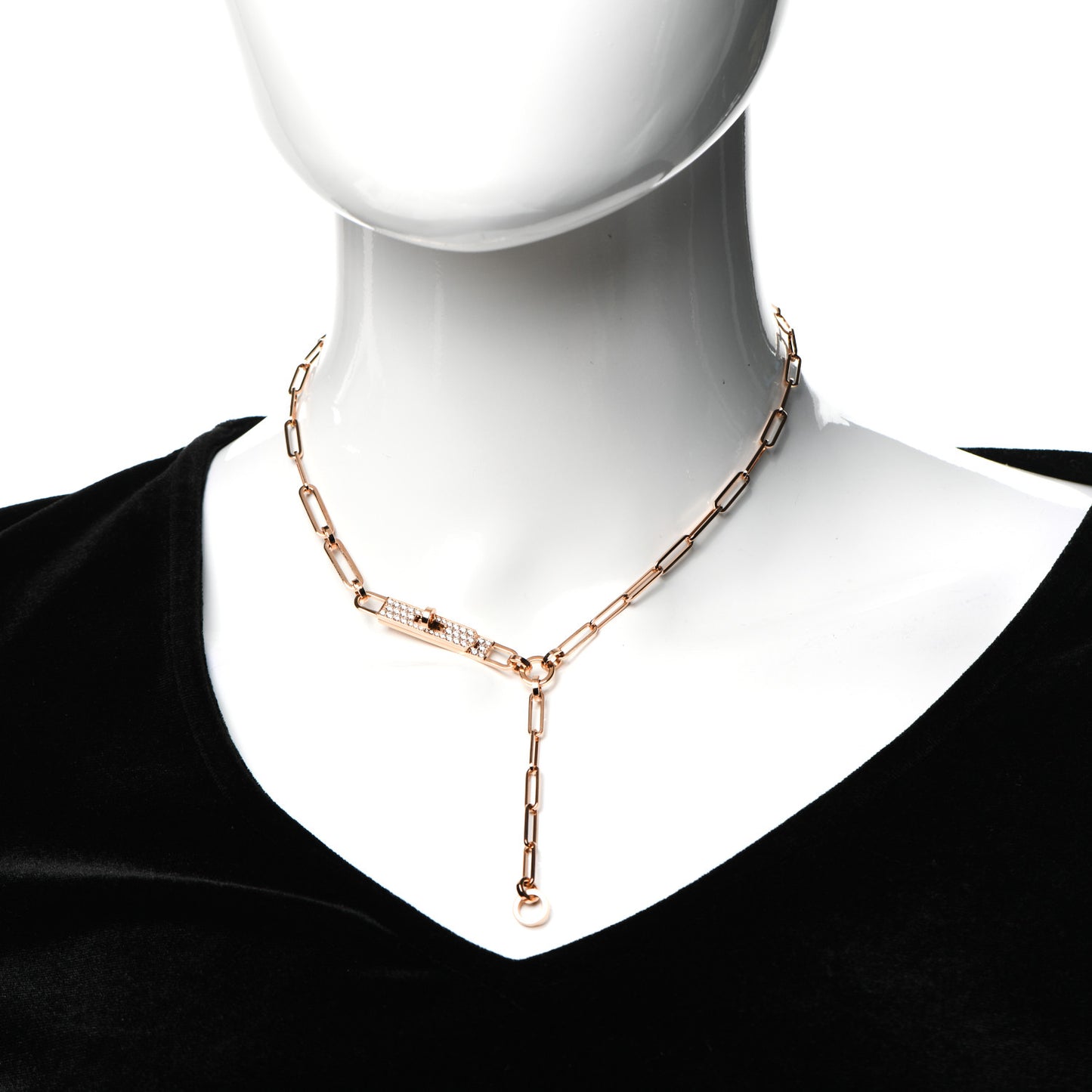 18K Rose Gold Diamond Pave PM Kelly Chaine Lariat Necklace SH