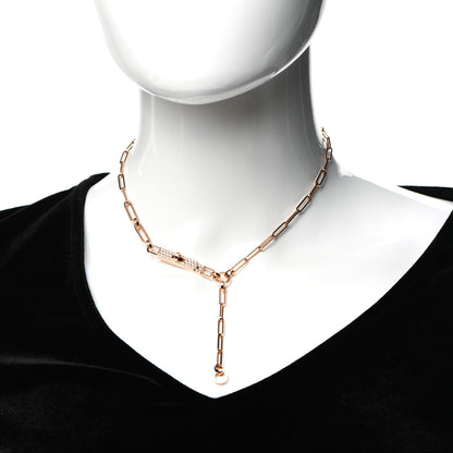Hermes 18K Rose Gold Diamond Pave PM Kelly Chaine Lariat Necklace SH 2 of 5