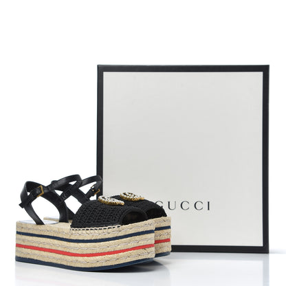 Gucci Cotton Malaga Kid Crochet Pearly GG Lilibeth Espadrille Platform Sandals 36 Black 18 of 18