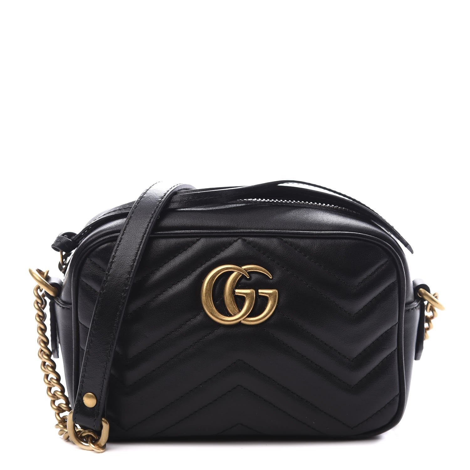 Gucci Calfskin Matelasse Mini GG Marmont Chain Shoulder Bag Black 1 of 10