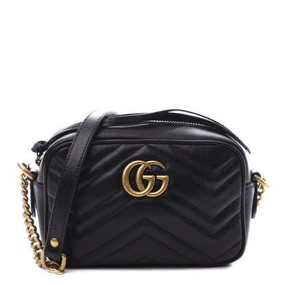 Gucci Calfskin Matelasse Mini GG Marmont Chain Shoulder Bag Black 1 of 10