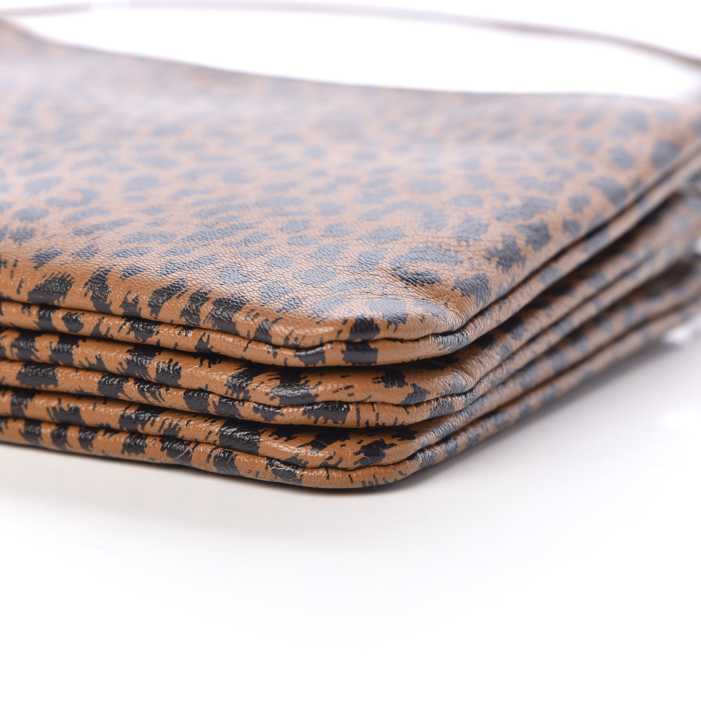 Goatskin Leopard Printed Small Trio Crossbody Bag Brown Black