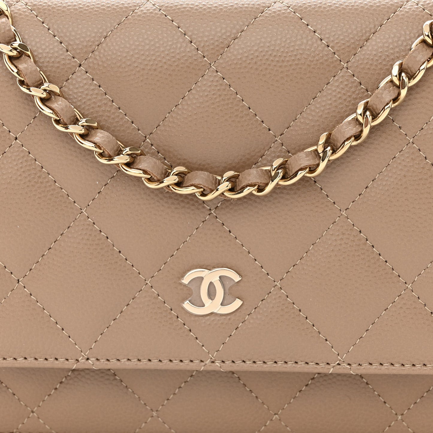 Caviar Quilted Wallet on Chain WOC Dark Beige