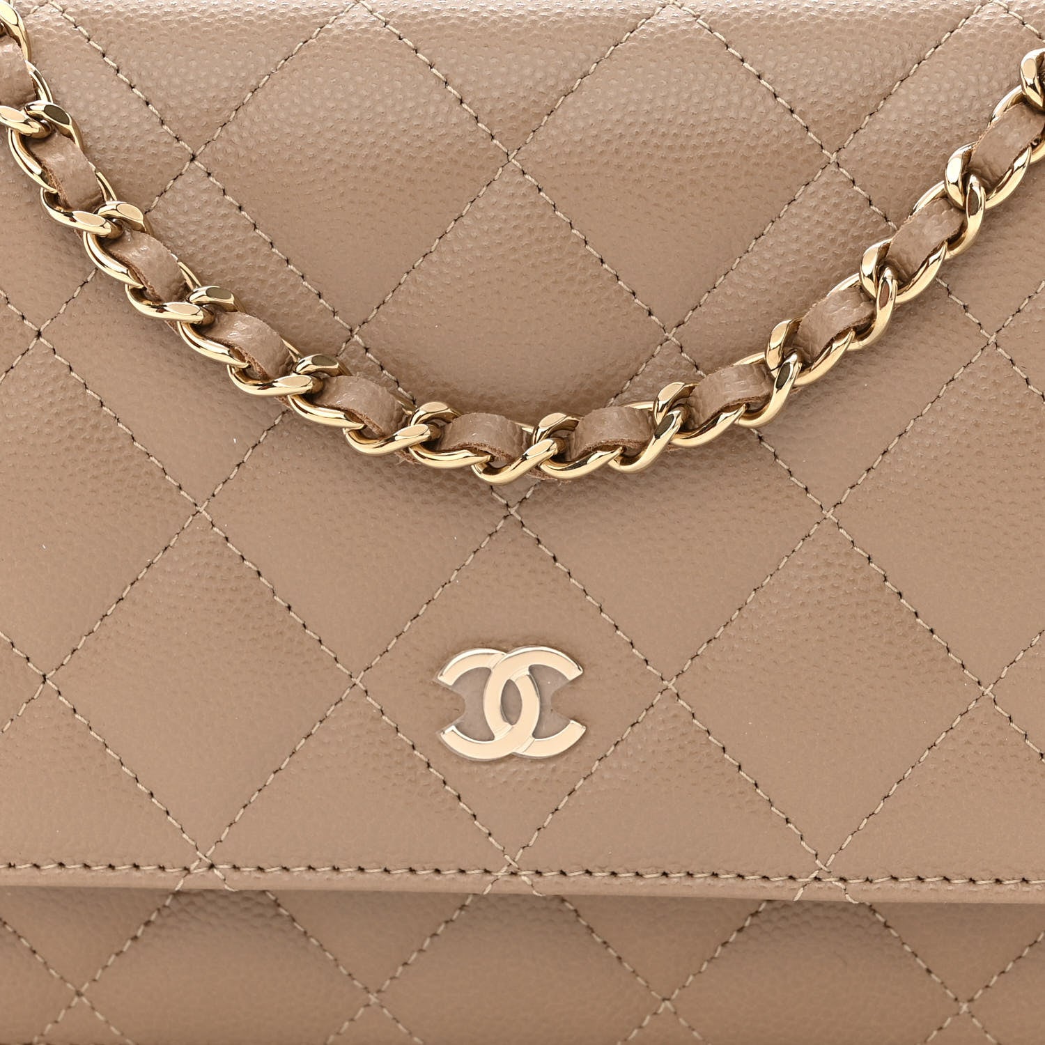 Chanel Caviar Quilted Wallet on Chain WOC Dark Beige 10 of 14