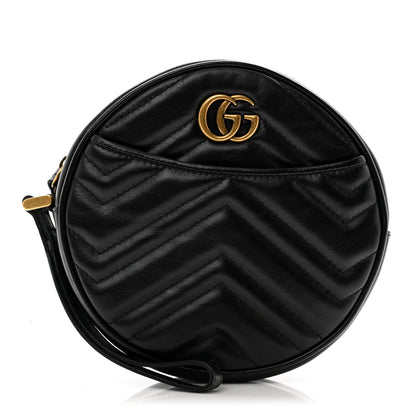 Gucci Calfskin Matelasse GG Marmont Round Wrist Wallet Black 1 of 9