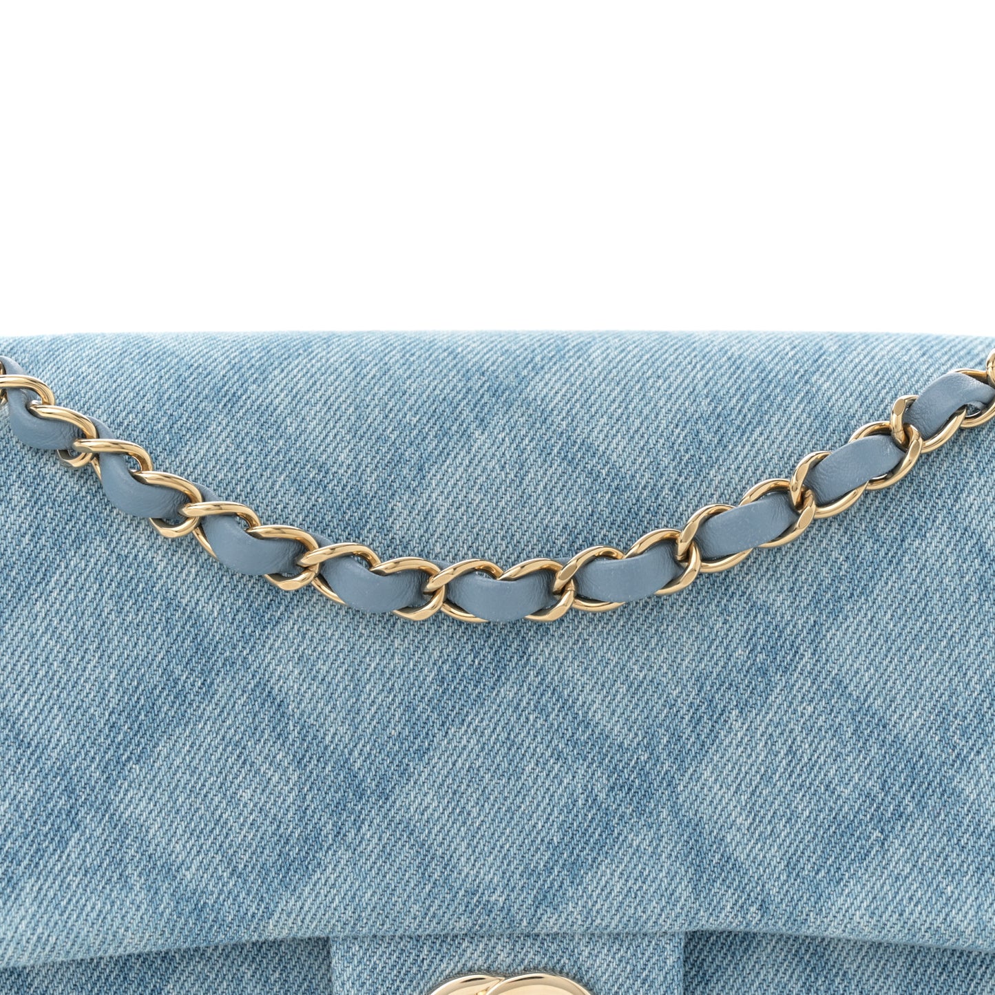 Printed Denim Quilted Medium Double Flap Light Blue