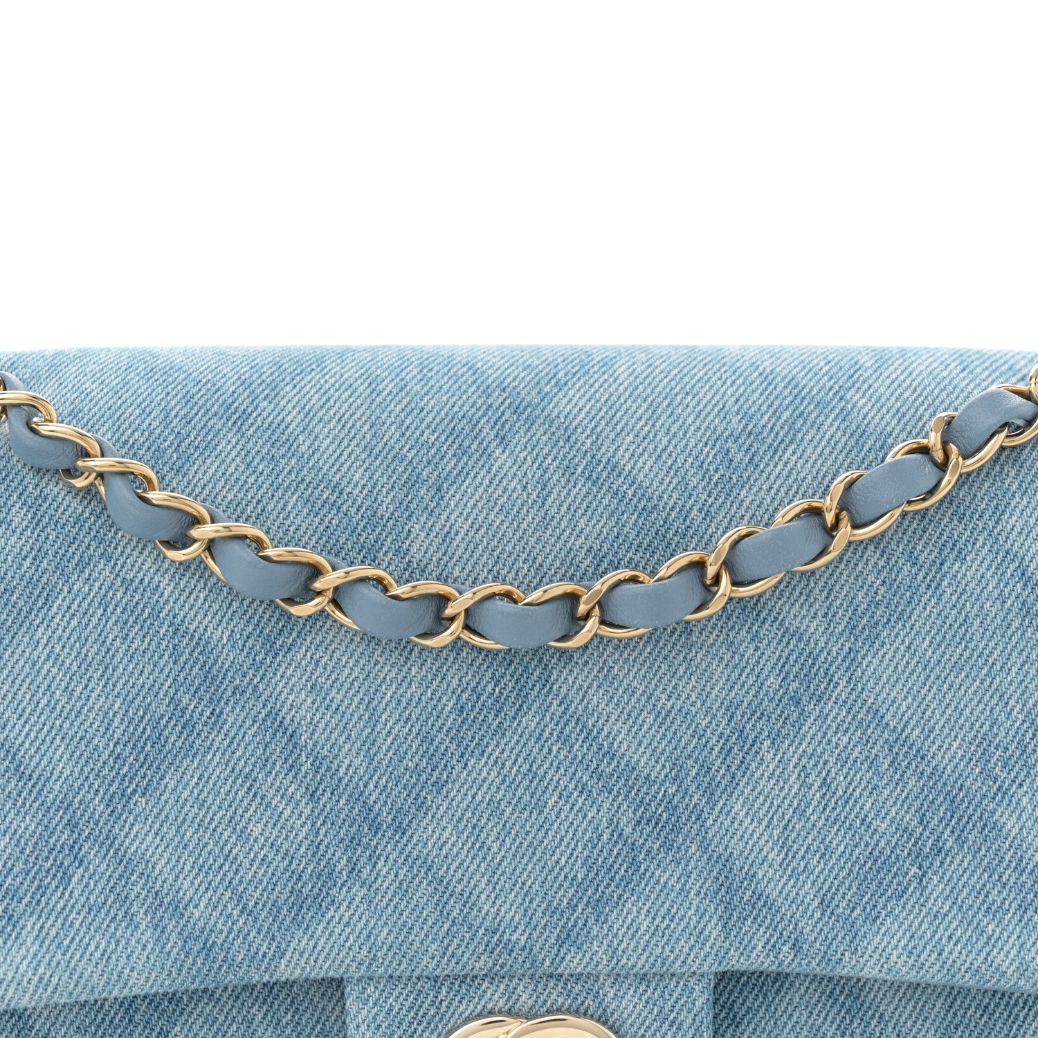 Chanel Printed Denim Quilted Medium Double Flap Light Blue 8 of 11